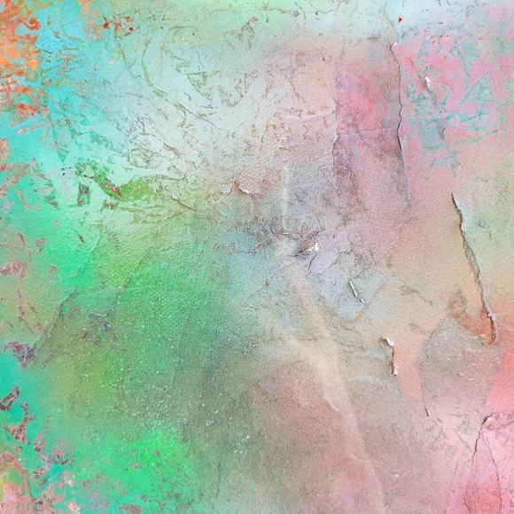 Original Decollage Painting Gallery Wrap Canvas Epoxy Resin Mixed Media, 12x12" - Picture 4 of 8